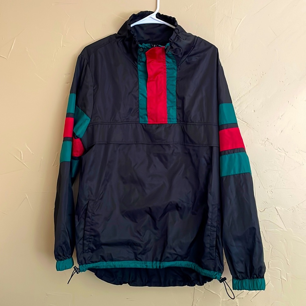 Rebel Minds Mens Sz M Windbreaker Pullover Black Red Green